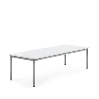 Bord BORÅS, lyddempende, L1800 B700 H500 mm, stativ sølv, bordplate hvit