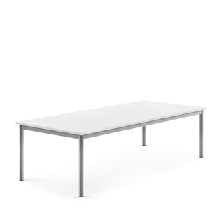 Bord BORÅS, lyddempende, L1800 B800 H500 mm, stativ sølv, bordplate hvit