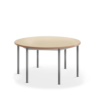 Desk SONITUS, round, Ø 1200x600 mm, beige linoleum, alu grey