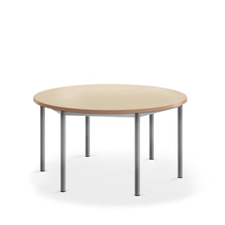 Pöytä SONITUS, ääntä vaimentava linoleumi, pyöreä, Ø 1200x600 mm, beige, hopeanharmaa
