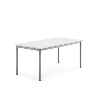 Bord BORÅS, lyddempende, L1400 B700 H600 mm, stativ sølv, bordplate hvit