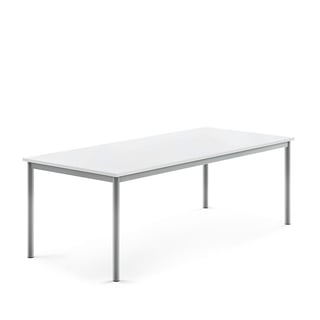 Bord BORÅS, lyddempende, L1800 B800 H600 mm, stativ sølv, bordplate hvit