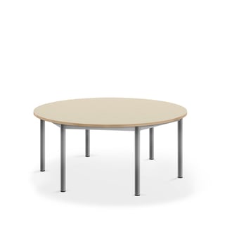 Pöytä BORÅS, korkeapainelaminaatti HPL, pyöreä, Ø 1200x500 mm, koivu, hopeanharmaa