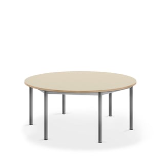 Desk BORÅS, round, Ø 1200x500 mm, birch laminate, alu grey