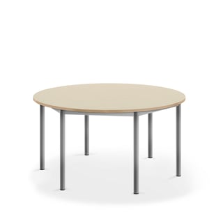 Tisch BORÅS, rund, Ø 1200x600 mm, Laminat Birke, alugrau