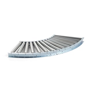 Roller conveyor LINE, 90° curved, steel rollers, 1030x600 mm