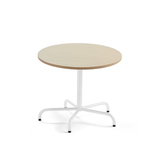 Table PLURAL, Ø 900x720 mm, noise reducing high pressure laminate, birch, white