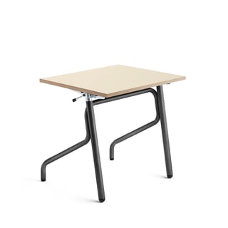 Höj- och sänkbart elevbord ADJUST, 700x600 mm, ljuddämpande HPL, björk, antracitgrå