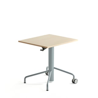 Výškovo nastaviteľný stôl ARISE, 600x700 mm, akustický laminát - breza, šedá