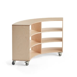 Mobile curved storage shelving RICO, 1245x1500x375 mm, birch