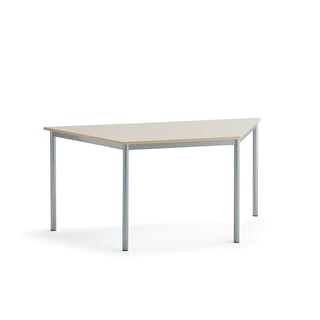 Pöytä SONITUS TRAPETS, 1600x800x720 mm, korkeapainelaminaatti HPL, koivu, hopeanharmaa
