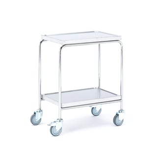 Stainless shelf trolley CONVOY, 150 kg load, 2 shelves, 600x400x800 mm