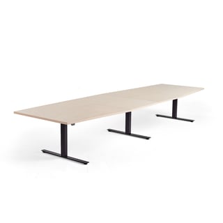 Jednací stůl MODULUS, výškově nastavitelný, 4000x1200 mm, černý rám, bříza