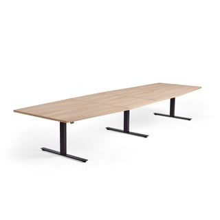 Neuvottelupöytä MODULUS, korkeussäädettävä, 4000x1200 mm, musta jalusta, tammi