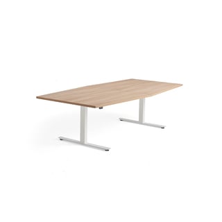Konferensbord MODULUS, höj och sänkbart, 2400x1200 mm, vitt stativ, ek