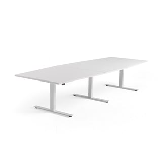 Konferensbord MODULUS, höj och sänkbart, 3200x1200 mm, vitt stativ, vit