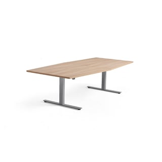 Jednací stůl MODULUS, výškově nastavitelný, 2400x1200 mm, stříbrný rám, dub