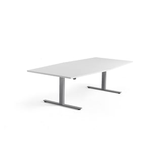 Konferensbord MODULUS, höj och sänkbart, 2400x1200 mm, silver stativ, vit