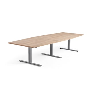 Konferenčna miza MODULUS, električno nastavljiva, 3200x1200 mm, srebrno ogrodje, hrast