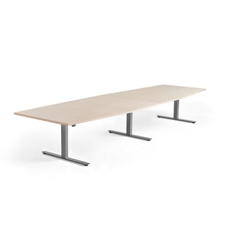 Konferensbord MODULUS, höj och sänkbart, 4000x1200 mm, silver stativ, björk