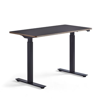Skrivebord NOVUS, hev/senk, L1200 B600 H705–1175 mm, svart stativ, svart bordplate