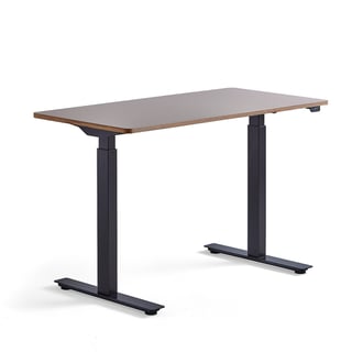 Skrivbord NOVUS, höj och sänkbart, 1200x600 mm, svart stativ, lergrå bordsskiva