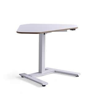 Hörnskrivbord NOVUS, höj och sänkbart, 1200x750 mm, vitt stativ, vit bordsskiva