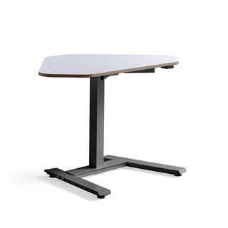 Standing corner desk NOVUS, 1200x750 mm, black frame, white table top