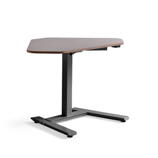 Výškově nastavitelný stůl NOVUS, rohový, 1200x750 mm, černá podnož, jílově šedá deska