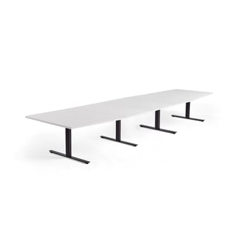 Konferensbord MODULUS, 4800x1200 mm, t-stativ, svart stativ, vit