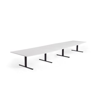 Konferenčna miza MODULUS, 5600x1200 mm, T- ogrodje, črni okvir, bela