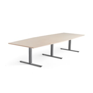 Konferenztisch MODULUS, 3200 x 1200 mm, T-Beingestell, Silber/Birke
