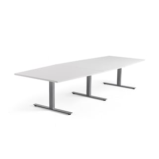 Jednací stůl MODULUS, 3200x1200 mm, T-nohy, stříbrná podnož, bílá
