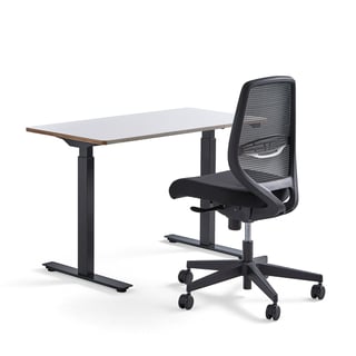 Nábytková sestava NOVUS + MARLOW, 1 bílý stůl a 1 kancelářská židle