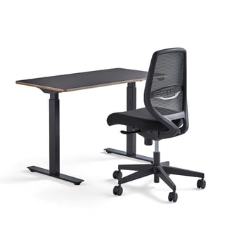 Pakke: NOVUS + MARLOW, svart skrivebord og kontorstol