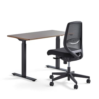 Paket NOVUS + MARLOW, 1 lergrått skrivbord och 1 kontorsstol