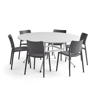 Zestaw mebli VARIOUS + RIO, 1 stół i 6 antracytowych krzeseł