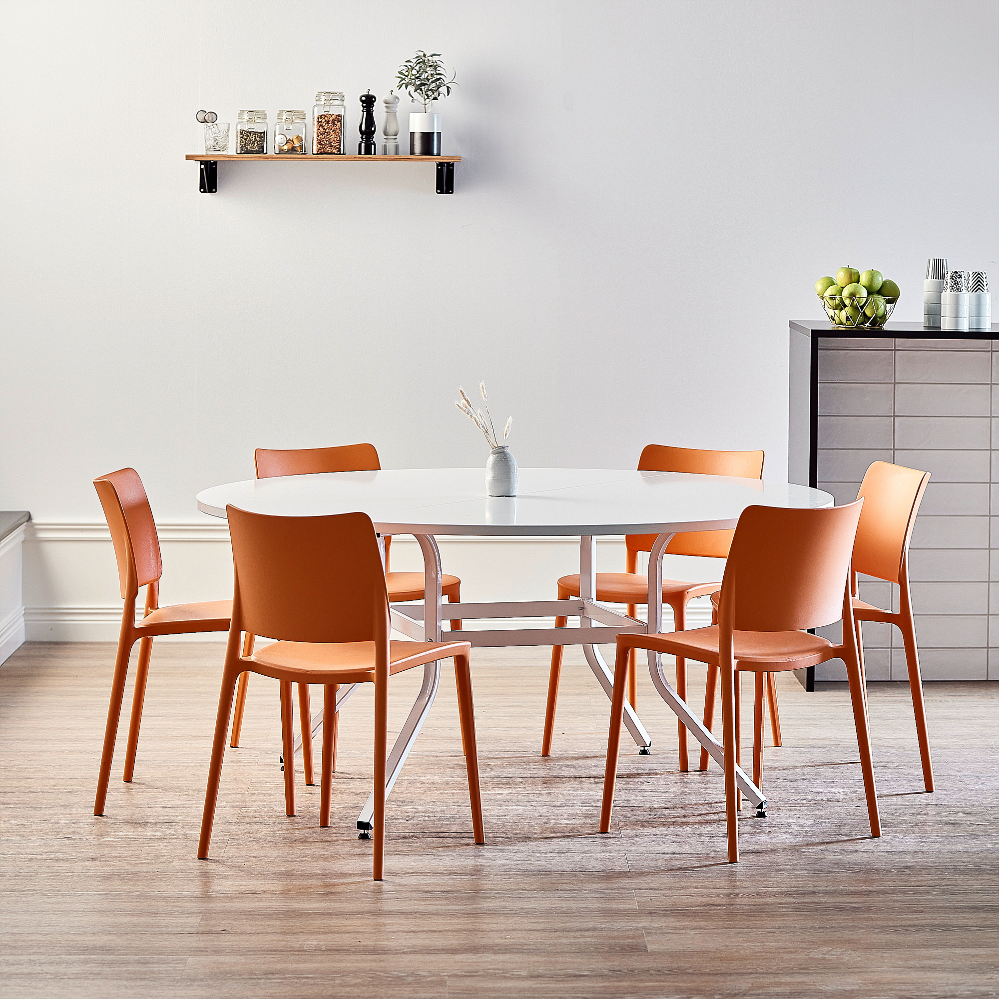 Dining table deals with orange chairs