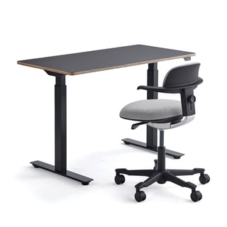 Kontorspaket NOVUS + NEWBURY, 1 skrivbord och 1 svart/grå kontorsstol