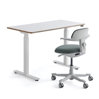 Baldų komplektas Novus + Newbury, 1 stalas stalas ir 1 baltai žalia biuro kėdė