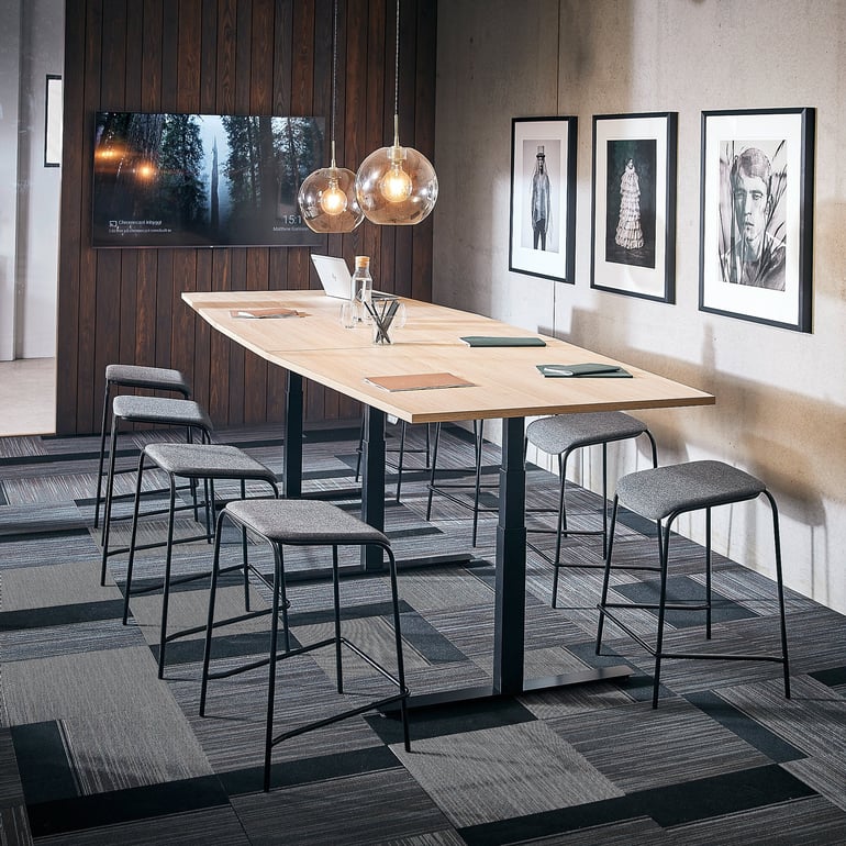 Standing conference table MODULUS, 3200x1200 mm, black frame, oak | AJ ...