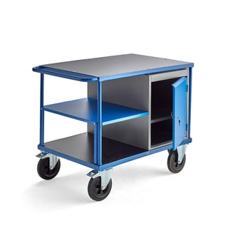 Workshop trolley MOBILE, 1 cabinet + 1 shelf, 875x1000x700 mm