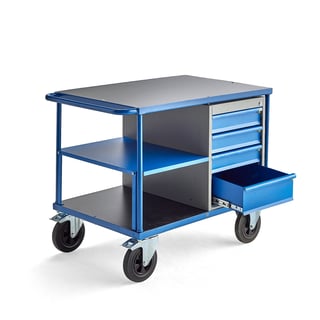 Workshop trolley MOBILE, 1 drawer unit + 1 shelf, 875x1000x700 mm