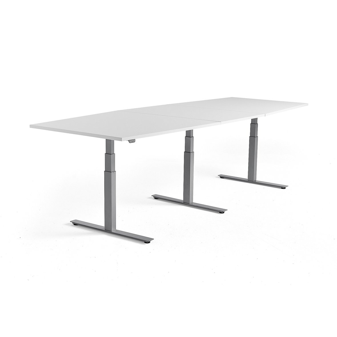Standing conference table MODULUS, 3200x1200 mm, silver frame, white