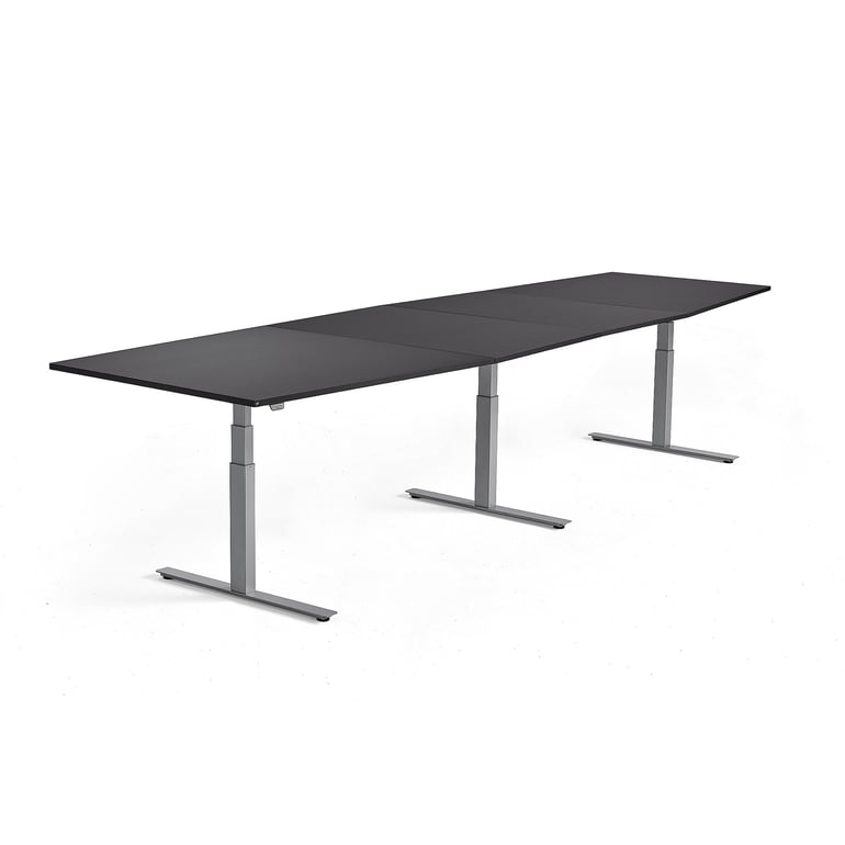 Standing conference table MODULUS, 4000x1200 mm, silver frame, black ...