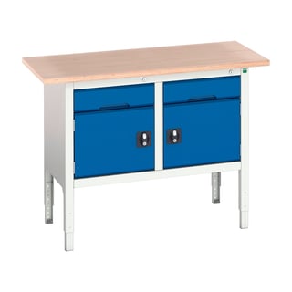 Storage bench BOTT®, 2 cupboards + 2 drawers, 600x1250 mm