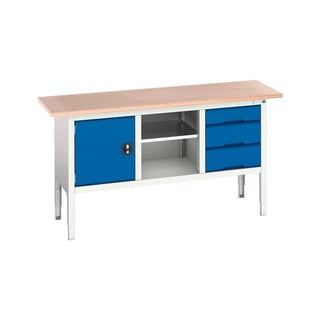 Storage bench BOTT®, 1 cupboard + 3 drawers + shelf, 600x1750 mm
