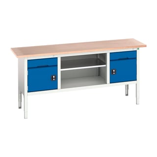 Storage bench BOTT®, 2 cupboards + 2 drawers + shelf, 600x2000 mm