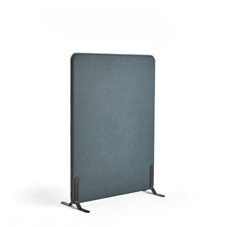 Floor screen ZONE, 1360x1000x46 mm, fabric Etna, black legs, petroleum blue