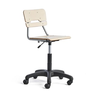 Chair LEGERE height adjustable, small seat, with wheels, H 430-550 mm, birch